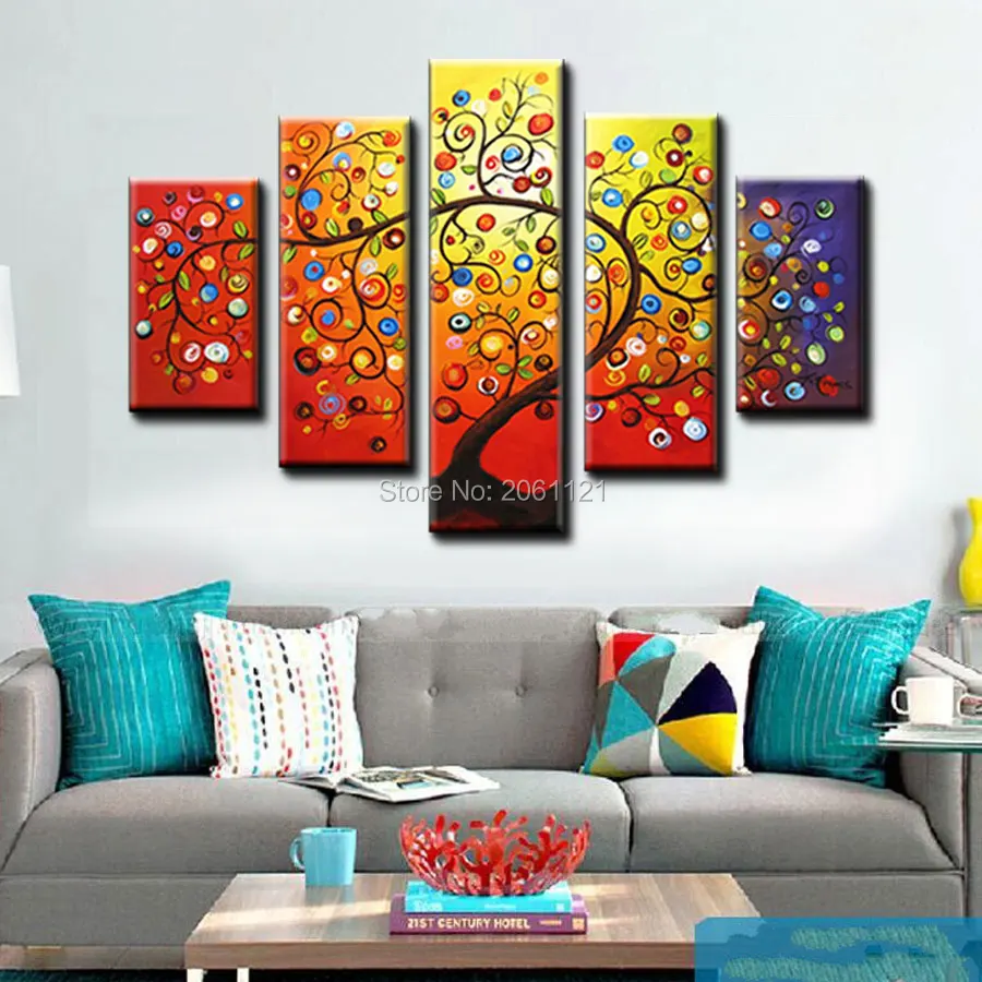 

Colorful decorative picture blight tree 5 piece wall art painting picture hand painted canvas picture living room wall decor