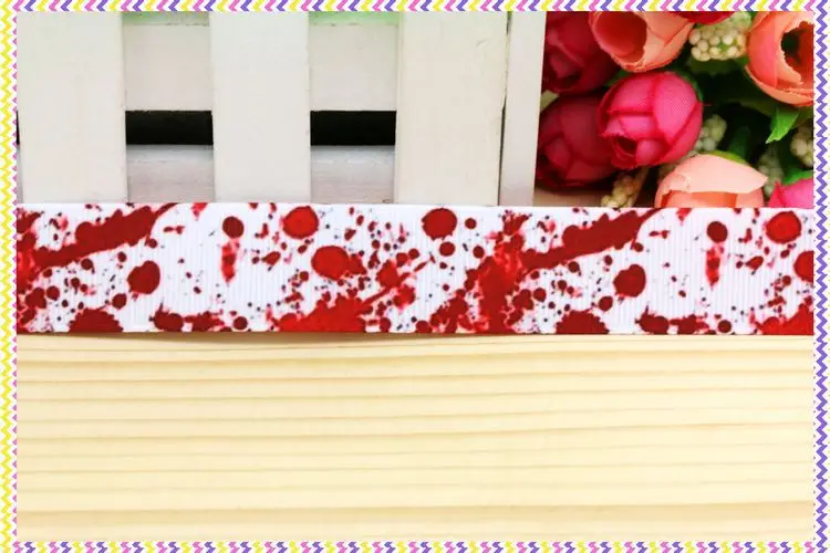 7/8''  Blood Splatter Printed Grosgrain Ribbon Material  Headwear Party Decoration Diy Sewing Craft 22mm P4465