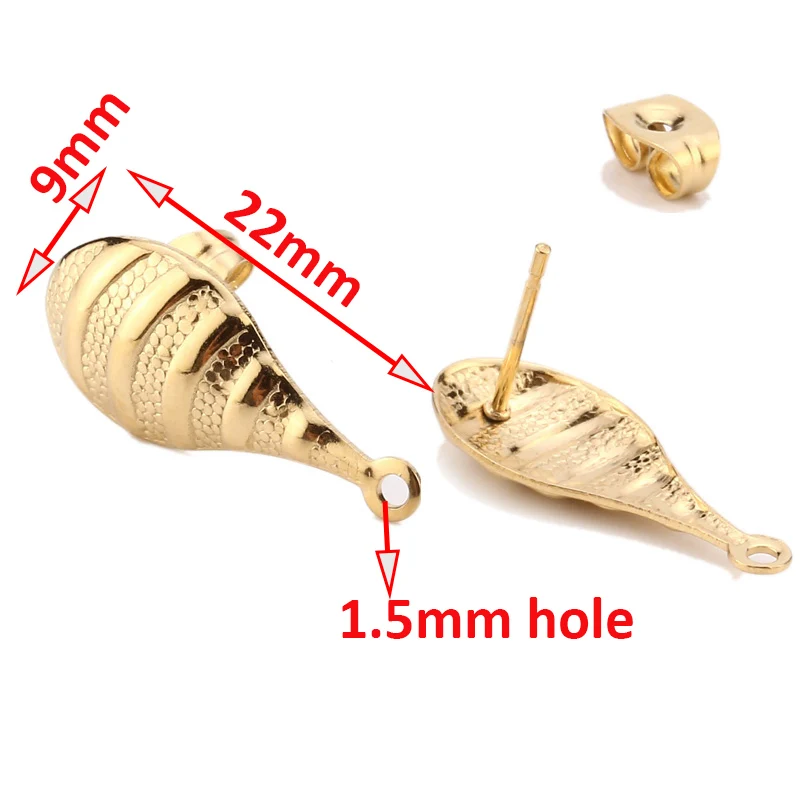 18k Gold Earrings Findings Stainless Steel Long Stick  Post Connector with Open Ring for Making Korea Style