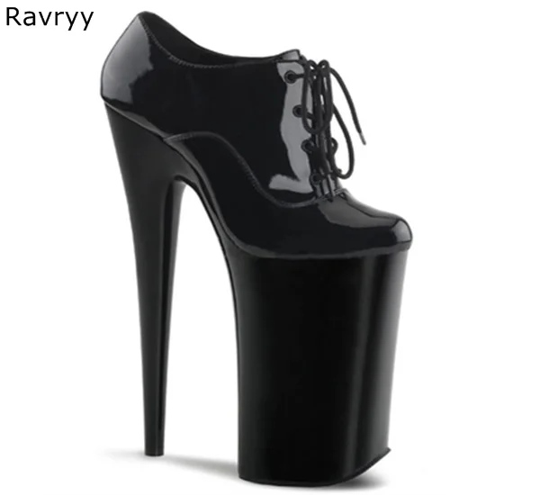 

Sky-high Heels Black Lace Up Woman high heel 20CM Platform Heel Sexy Pump Model Fun Club Party female Dress shoes stiletto heel