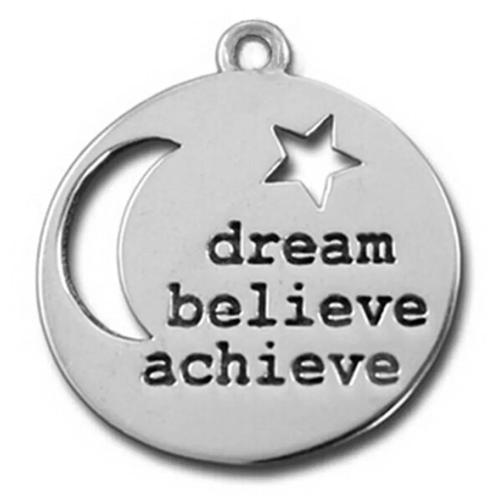 DOUBLE NOSE Cheap Wholesale Antique Silver Plating Moon And Star Dream Believe Achieve Charm Pendant