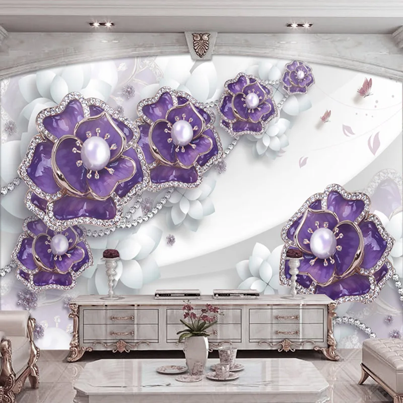 3D Wallpaper Stereo Flowers Pearls And Jewels Photo Wall Murals Living Room TV Sofa Backdrop Cloth Luxury Decor Papel De Parede