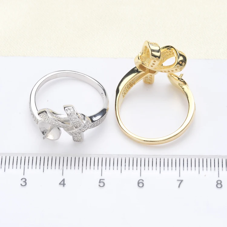 Delicate Bowknot Design Pearl Rings Settings S925 Sterling Silver Pearl Rings Holder Women DIY Rings Jewelry Findings 3Pcs/Lot