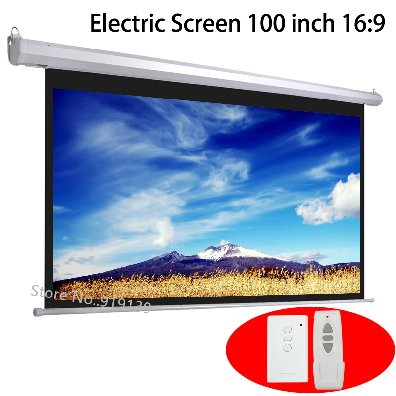 HD 100 cali 16:9 elektryczny ekran do projektora laserowego 3D LED DLP zmotoryzowane ekrany projekcyjne kurtyna bezprzewodowy pilot