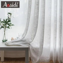 White Linen Look Tulle Sheer Curtains For Living Room Hall Girl Bedroom Window Modem Long Voile Curtains Drapes Thick Cortinas
