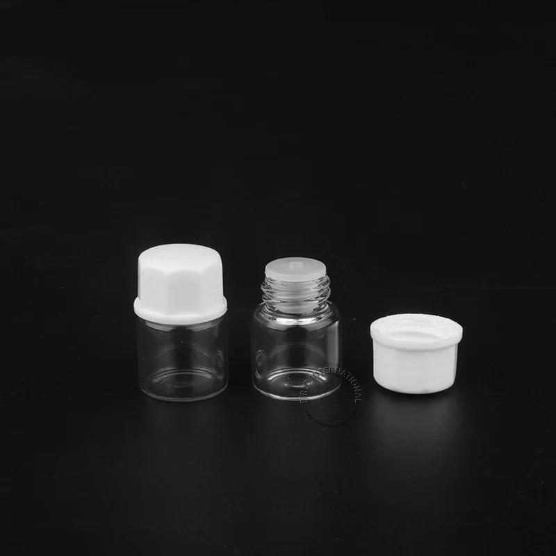 

100pcs 1ml Mini Glass Bottle With White Screw Lid 1cc Transparent Perfume Sample Vials Cosmetic Packing Free Shipping