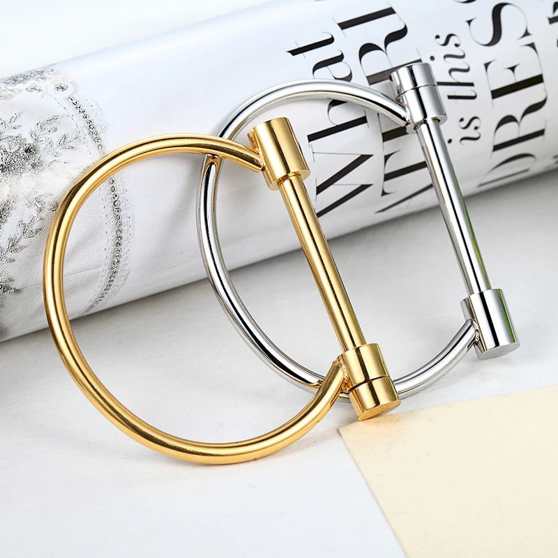 Fashion Shackle Screw Bracelet Cuff Gold Colour Bangle Stainless Steel Bangles Bracelets For Women Love woman Bracelet Wholesal