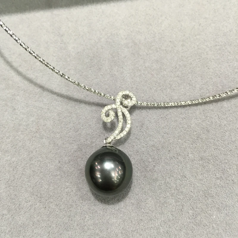 

11-12MM Natural Black Tahitian Pearls Pendant 18K Gold diamond Luxury Jewelry Free Shipping fine jewelry