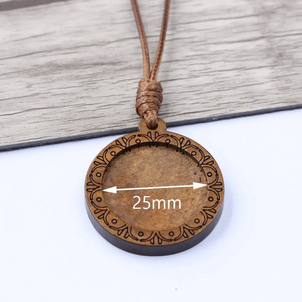 onwear 5pcs wood cabochon settings 25mm 30mm inner size blank cameo pendant base trays with leather cord for jewelry making