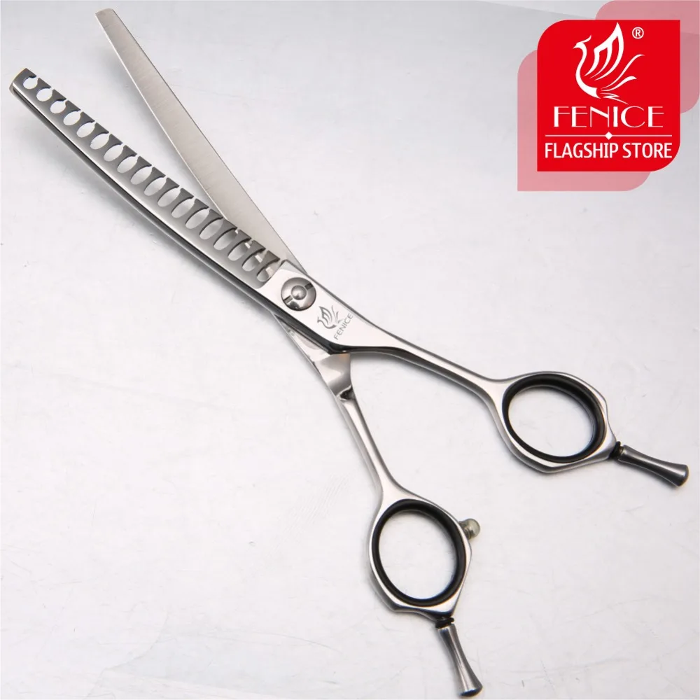 Fenice Professional JP440c 6.5 inch High quality big tooth cut dog hair Grooming Curved thinner thinning shears Scissors