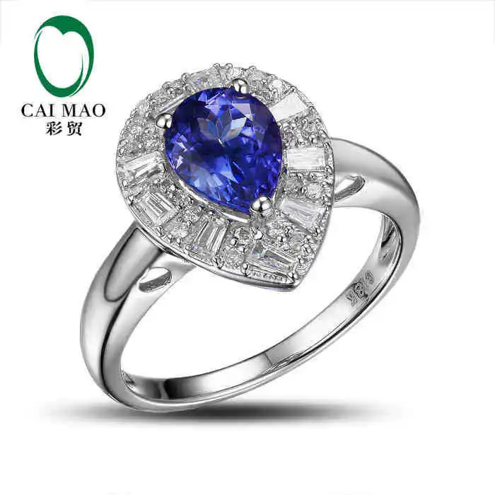 CaiMao 18KT/750 White Gold 1.62 ct Natural IF Blue Tanzanite AAA 0.45 ct Full Cut Diamond Engagement Gemstone Ring Jewelry