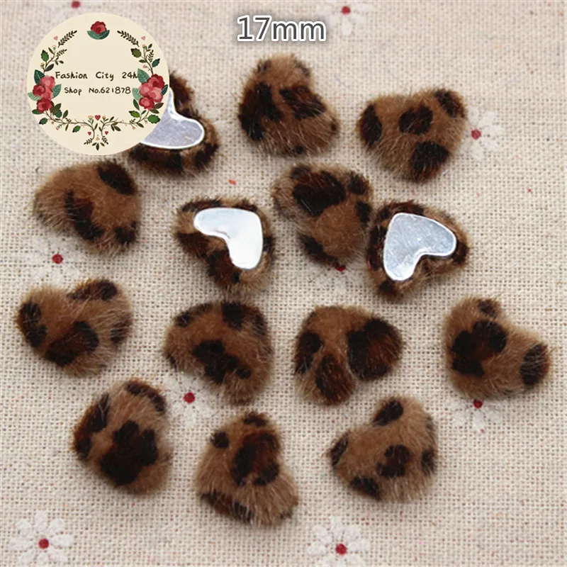 50pcs 17mm Hairy Leopard Fabric Covered Heart Button Flatback DIY Decoration Buttons Handmade Scrapbooking,BK1053