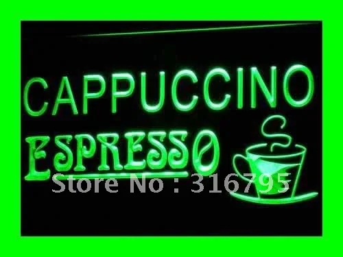 i317 Cappuccino Espresso Coffee Cafe LED Neon Light Light Signs On/Off Switch 20+ Colors 5 Sizes