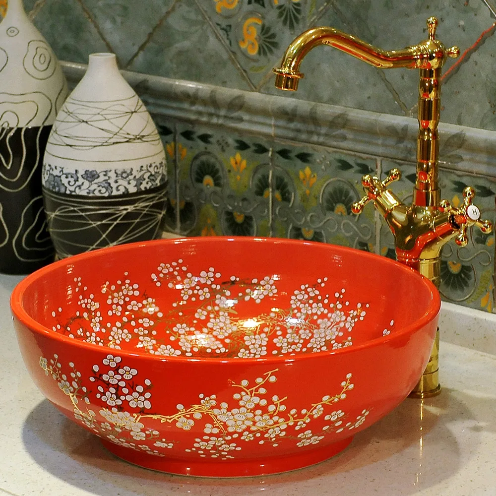 

China Painting ceramic wash basins counter top sink bathroom sinks ceramic vessel wash basin