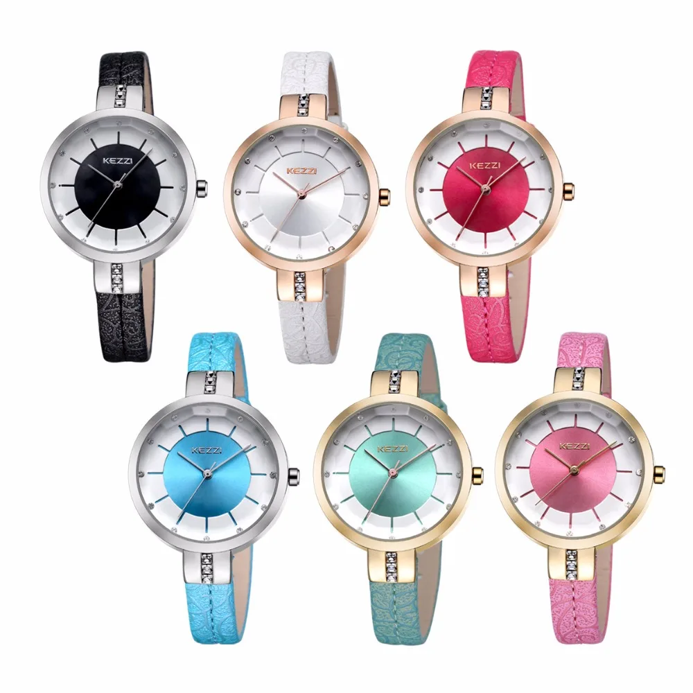 KEZZI – montre-bracelet en cuir pour femmes, mode incrustation strass, cadran Simple, mouvement à Quartz, japon