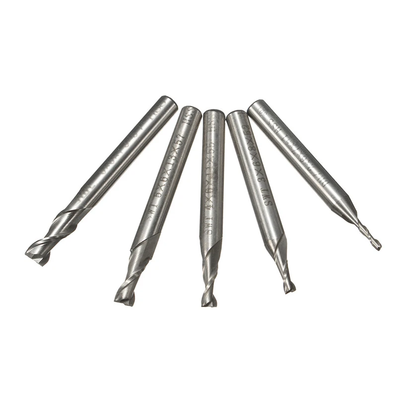 5Pcs 2 Flute 2/3/4/5/6mm Milling Cutter Set HSS End Mill CNC Engraving Bit 6mm Straight Shank Drill Bit Tool