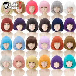 HSIU-Perruque Bobo Synthétique Courte de 35cm, Noire, Blanche, Violette, Bleue, Rouge, Jaune, en Fibre de Haute Température, pour Costume de ix, Cosplay