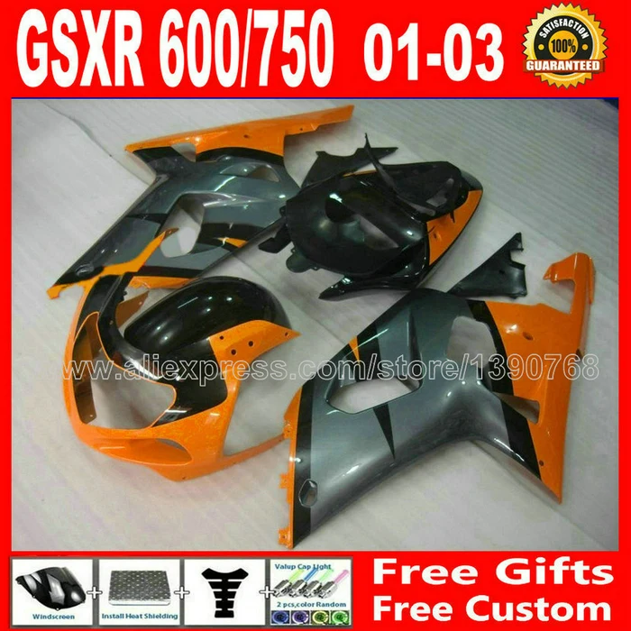 

ABS plastic Injection mold fairing kit for orange black gray SUZUKI GSXR 600 750 K1 #UBK 2001-2003 GSX R600 R750 01 02 03 7 gift