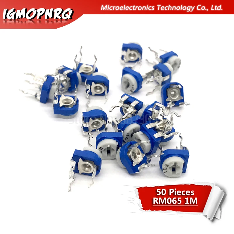 100pcs RM065 RM-065 1M ohm 105 Trimpot Trimmer Potentiometer horizontal Blue and white potentiometer