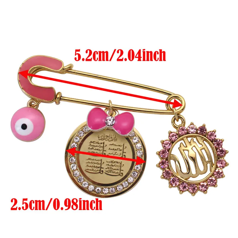 four Qul suras Allah turkey evil eye Stainless Steel pink brooch Baby Pin