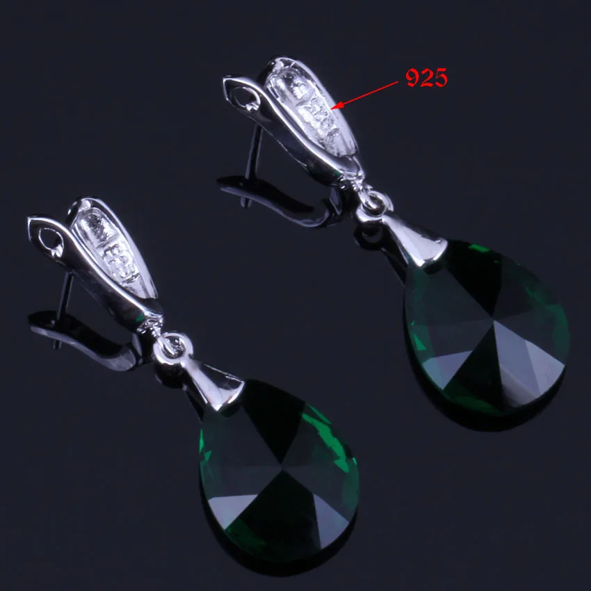 Very Good Water Drop Green Cubic Zirconia Silver Plated Drop Dangle Earrings V0349