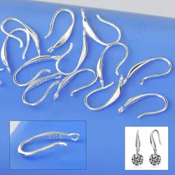 Wholesale 50PCS Jewelry Findings Genuine Solid 925 Sterling Silver Earring Smooth Hook Ear Wires For Design DIY Crystal CZ