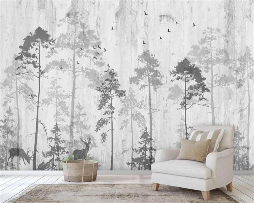 Beibehang Custom wallpaper Hand drawn dreamy woods elk wall living room bedroom TV couch 3d wallpaper mural