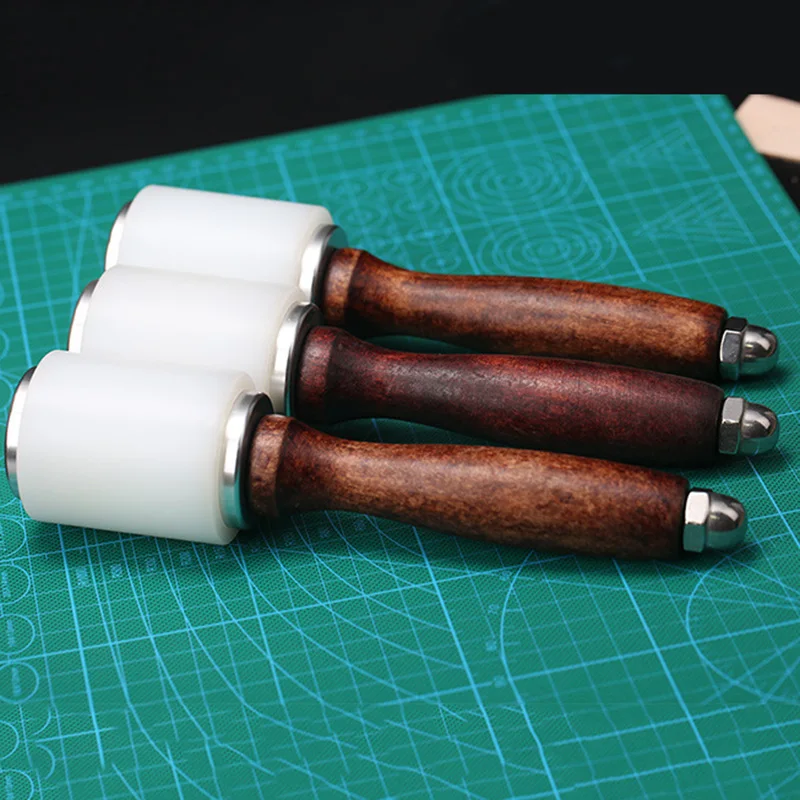 DIY Nylon Hammer Leathercraft Carving Hammer Sew Leather Cowhide Tool Kit with Wooden Handle