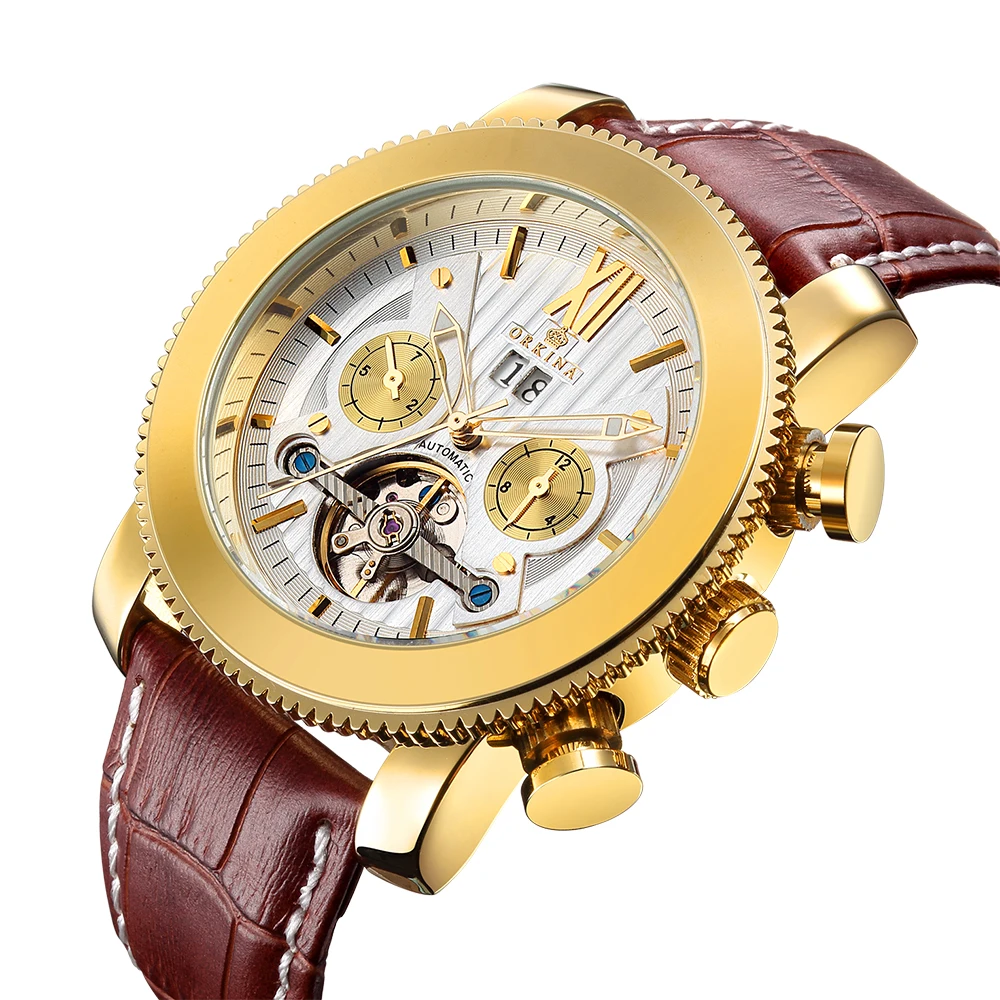 Classic Tourbillon Wrap Mens Watches Top Brand Luxury Automatic Watch Golden Case Calendar Steampunk Men\'s Mechanical Watch