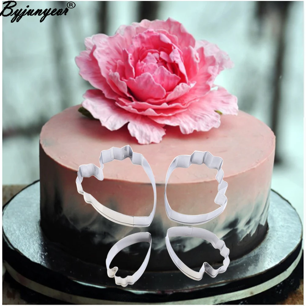 Peony Fondant Stainless Steel Cutter Peony Petal Leaf Silicone Veiner Fondant Baking Form Cake Decorating Tools CS156