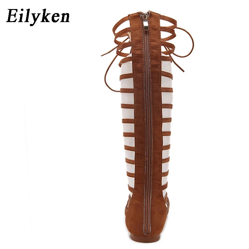 Eilyken Designer sandali da donna Strappy Open toe Knee High Summer Gladiator sandali piatti fasciatura romana stivali Casual scarpe