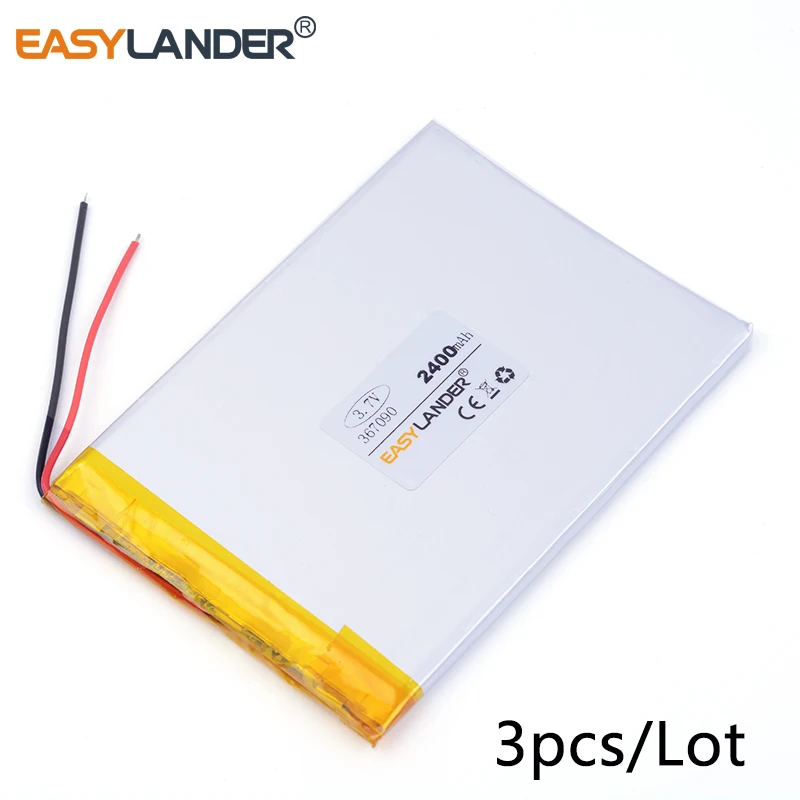 

3pcs /Lot 3.7v lithium Li ion polymer rechargeable battery 367090 2400mAh PDA Tablet PCs Digital Products