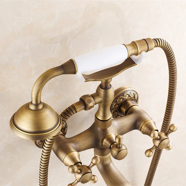 Bathtub Faucets Wall Mounted Antique Brass Brushed Bathtub Faucet With Hand Shower Bathroom Bath Shower Faucets Torneiras 6761F