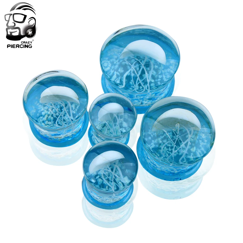 Glow In The Dark Glass White Jellyfish Ear Guage Plug Body Tunnel Piercing Jewelry Ear Expander Stretcher