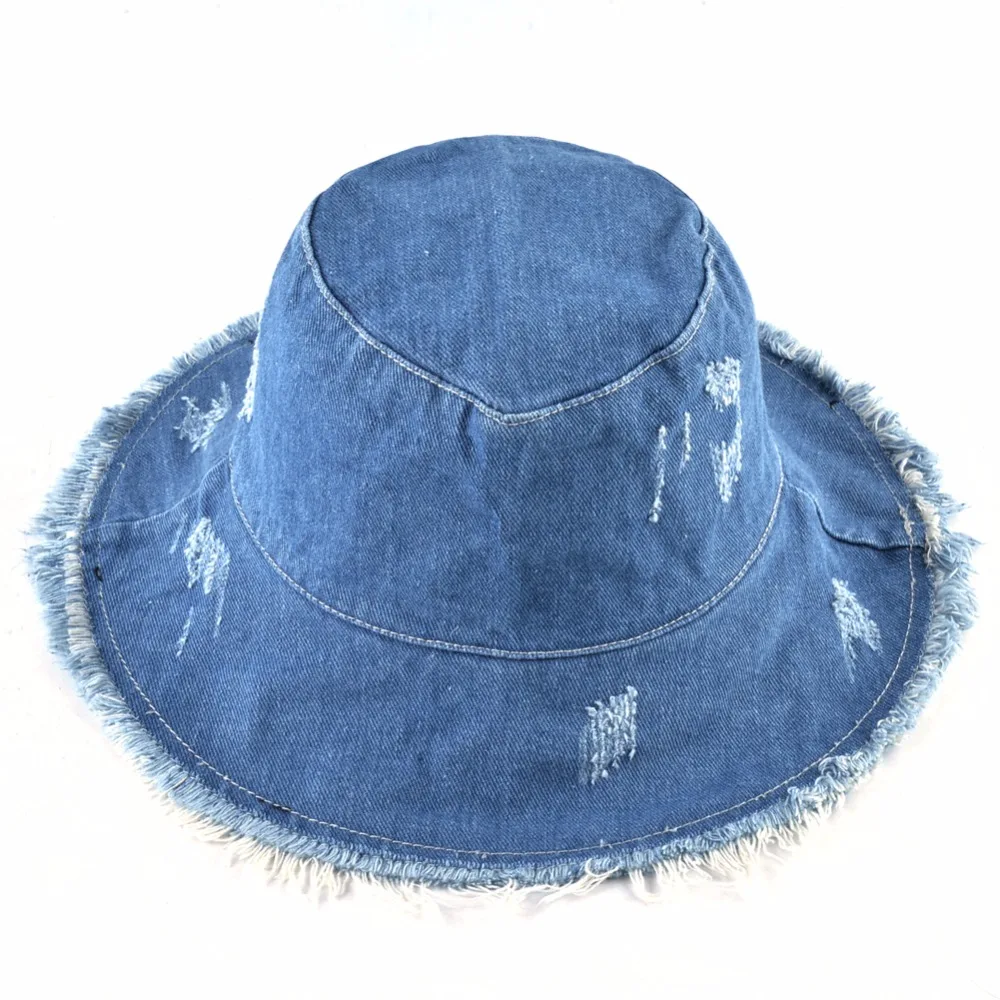 TQMSMY Summer Sun hats for women Fisherman cap women's Washed denim Bucket Hat Ladies Wide Brim tassel Beach caps cotton bone