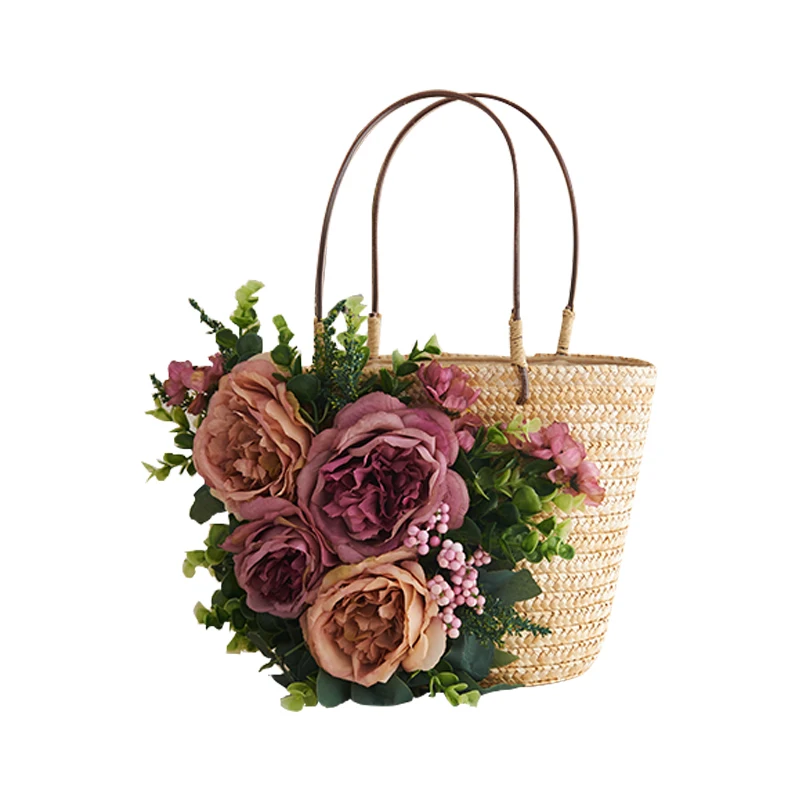 22x20CM   Small  Flowers Straw Bag Beach Bag Rattan Bag Handbag Braid Women Bag a5352