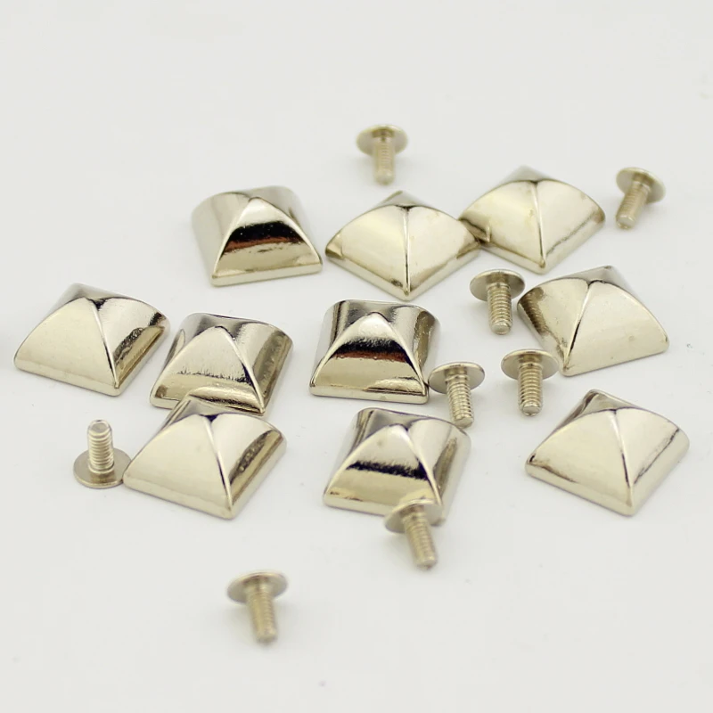 10pcs 14x14mm silver pyramid square screws studs and spikes for clothes rivets for leather diy accessory for bags leathercr