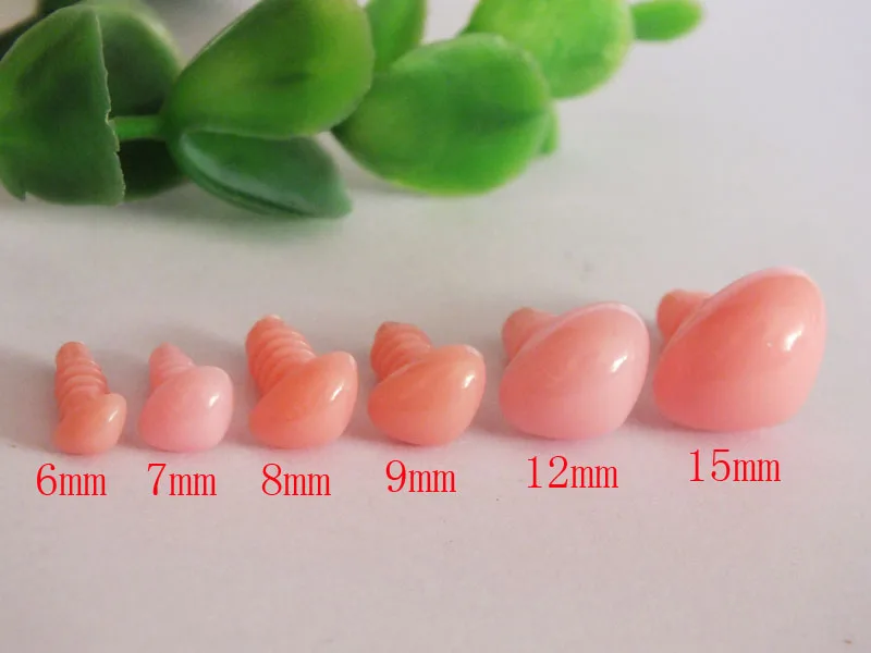 Free Shipping!! 60pcs Mixed size safety animal nose in pink plastic for doll/Come With Washers Each size--10pcs