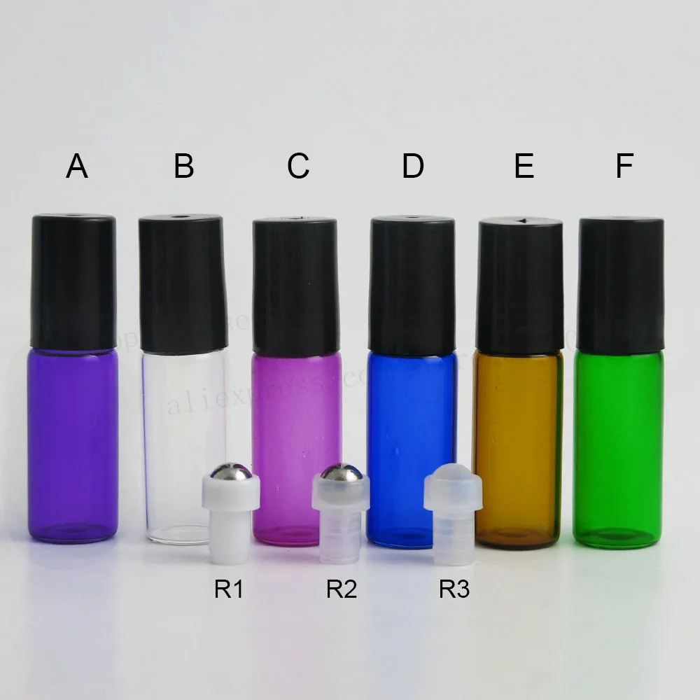 360pcs/lot 5ml Empty mini glass roll on bottles for essential oils Refillable perfume bottle deodorant containers with black lid