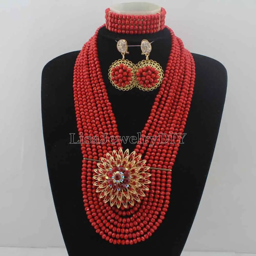 

Charming Nigerian Wedding African Beads Bridal Jewelry Set Crystal Beads Jewelry Set Free Shipping HD6744