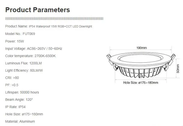 original Mi Light IP54 Waterproof 15W RGB+CCT LED Downlight Intelligent thin waterproof panel lamp Wireless WiFi APP control