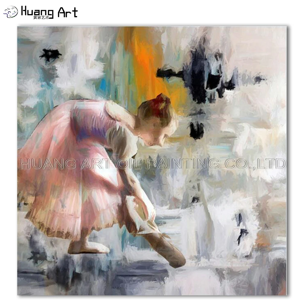 

Skilled Artist Hand-painted Pink Dress Ballet Oil Painting on Canvas Impression Figure Girl Dancer Painting for Room Decor Art