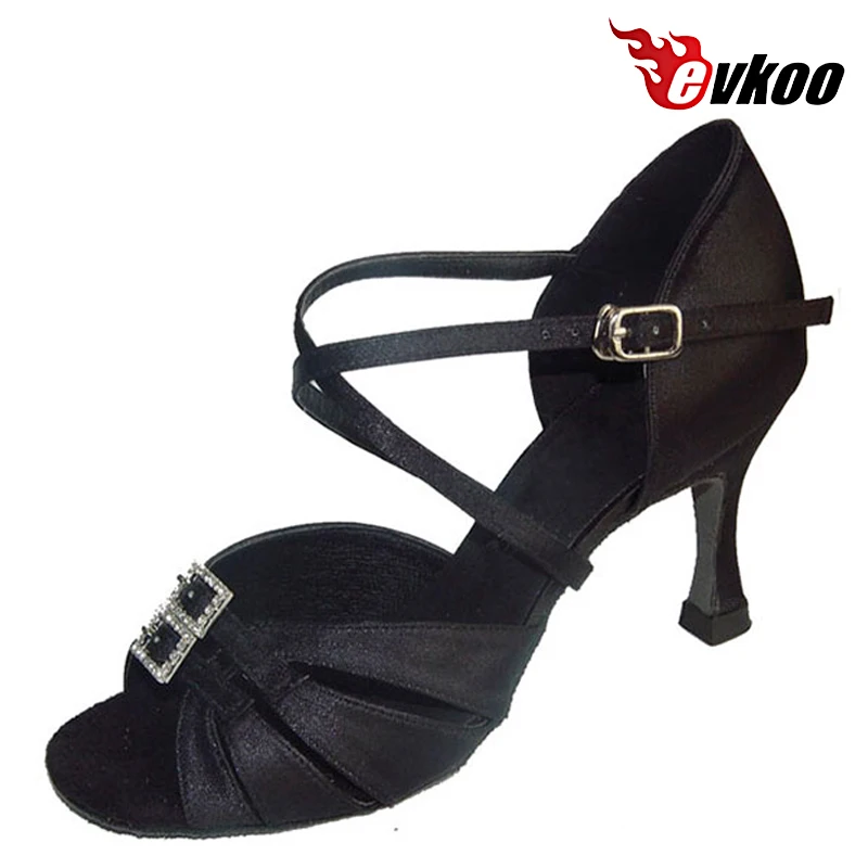 Evkoodance 5 Different Color For Choice 7.3cm Heel Satin Or Pu With Crystal Buckle Women Dance Shoes Latin Party Dance Shoes OEM