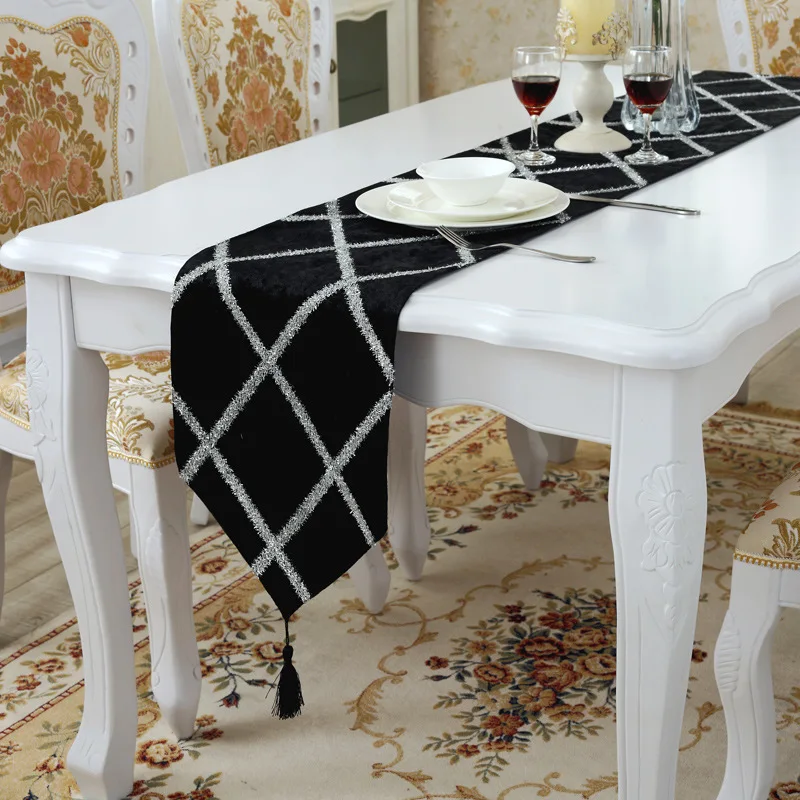 

Simple modern Fashion bright silk table runner new Flocking fabric X net tablecloth