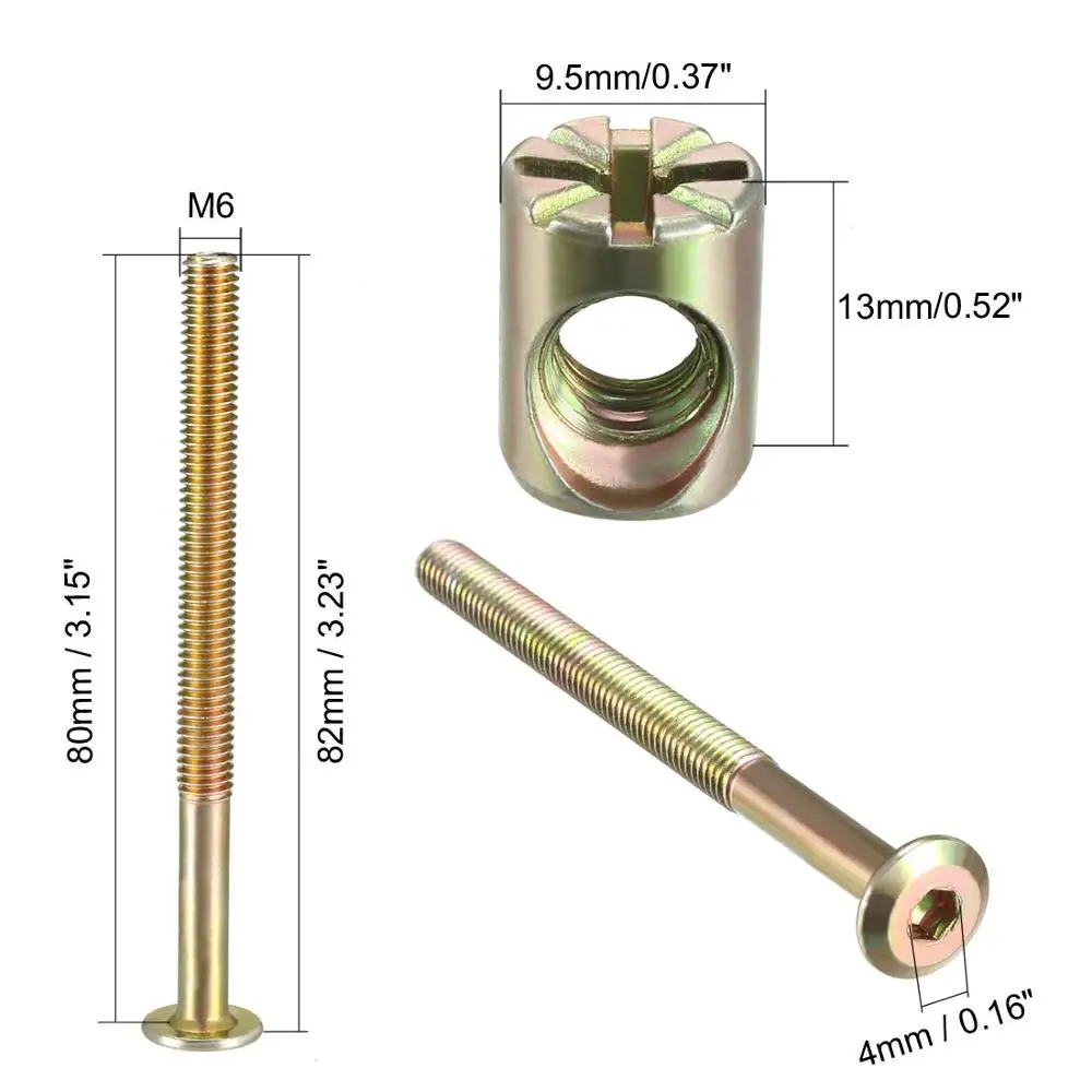 uxcell 10sets Furniture Bolt Nut Set Hex Socket Screw with Barrel Nuts Phillips-Slotted M6x80 M6x90 M6x100 M6x120 Assortment Kit