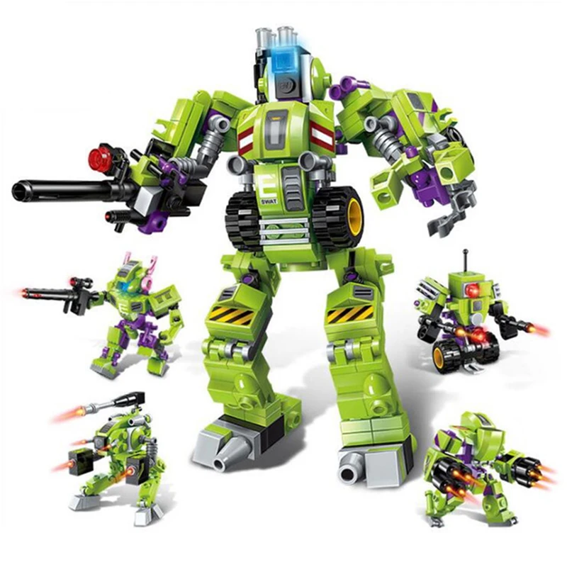 4pcs/lot Mech Transformer Robot Model Building Blocks Kit Learning Educational Toys For Boys Birthday Christmas Gifts