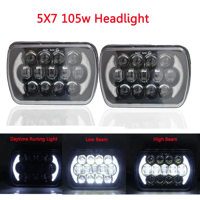 

105W For Jeep Cherokee XJ 7x6'' 5X7" LED Projector Headlight Halo DRL Square headlight for Jeep Cherokee XJ H6014 H6052 H6054