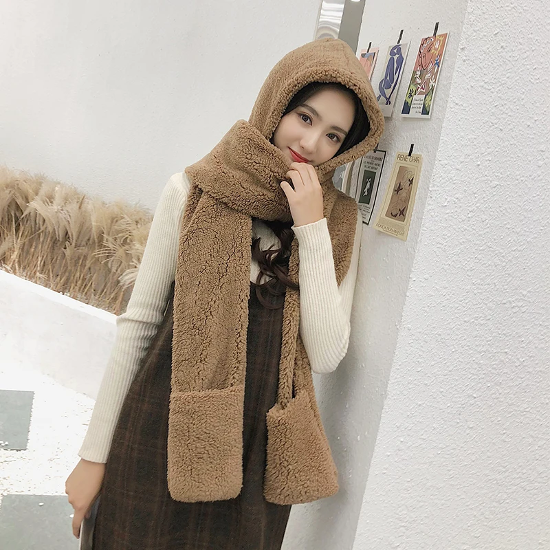 ZDFUR Hat female autumn and winter scarf gloves one-piece  Korean version of the tide wild students winter thick warm hat winter