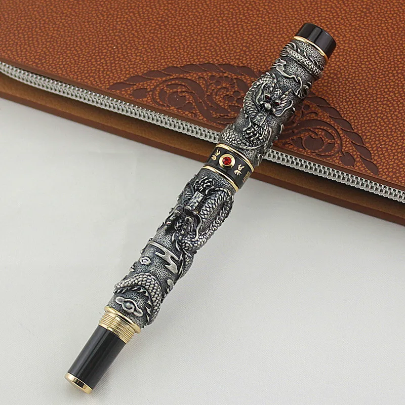 JINHAO GRAY FOUNTAIN PEN BROAD NIB DRAGON PLAY THE PEARL