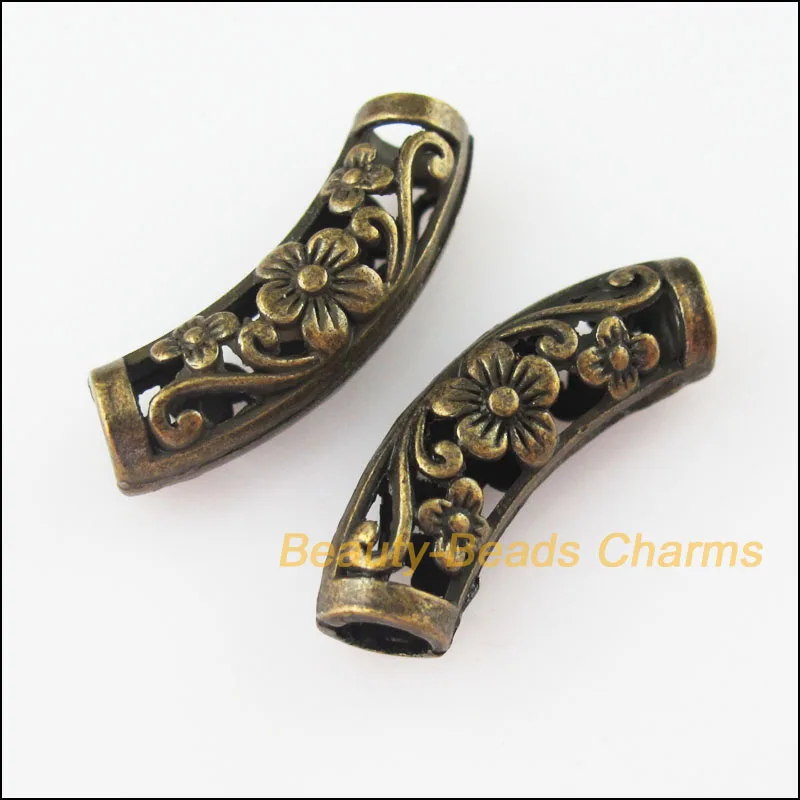 10 New Charms Wave Flower Tube Spacer Beads 9x25.5mm Antiqued Bronze Color